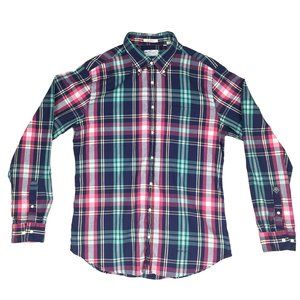 Gant Rugger Button Up Shirt The Hugger Windblown Oxford Blue Red Plaid XL